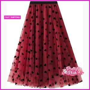 Polyester Tulle A-Line Skirt High Waist Pleated Midi Flared Tutu